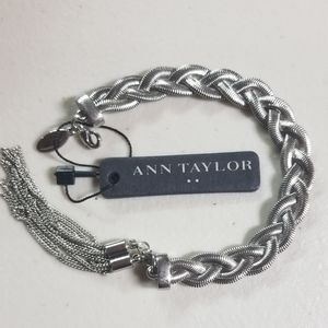 Ann Taylor Silver Braided Bracelet with Tassel 7" NWT